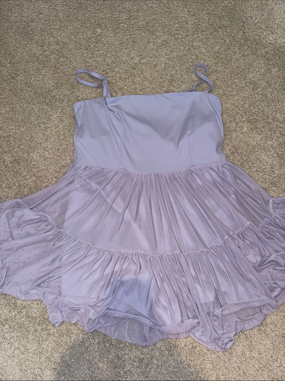 Lilac Spaghetti-Strap Mini Dress with Ruffled Skirt
